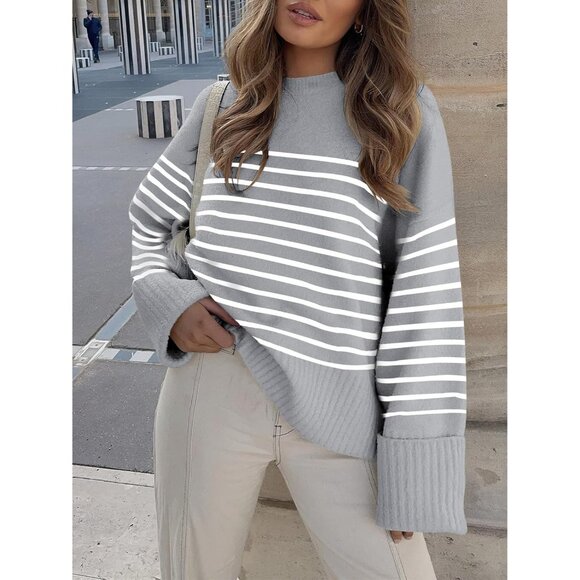 Women's Oversized Sweater Fuzzy Gray Long Sleeve Casual Chunky Pullover Fall - Picture 2 of 9